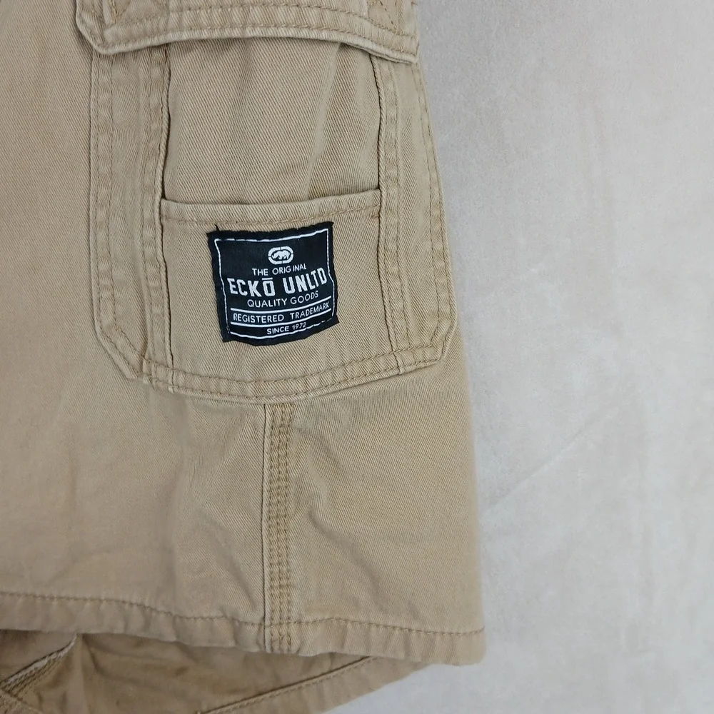 Ecko Unltd 44x11 Mens Cargo Shorts Khaki Heavyweight Canvas